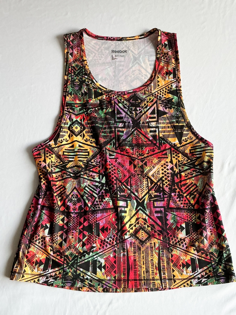 Reebok Womens Speedwick Tank Top Tribal Southwest Print Multicolor Scoop Neck L
